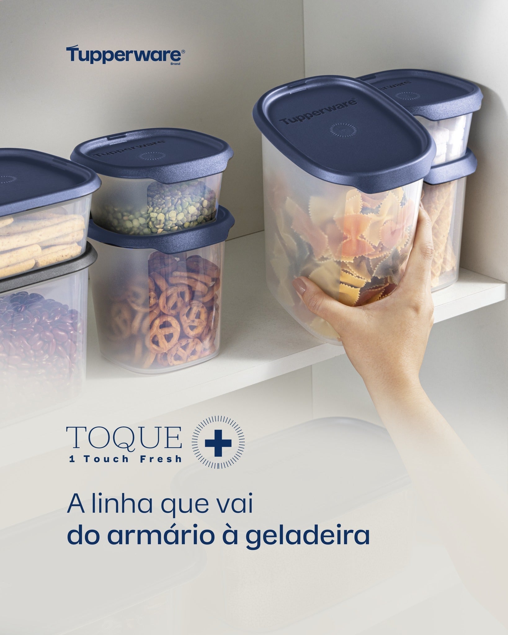 Pote Hermético Retangular One Touch Fresh Tupperware Azul 4,4L